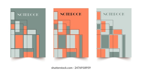 Juego de cuadernos de cubierta. Diseño de la cubierta con conjunto de patrones de estilo art deco abstracto. Abstractas Formas rectangulares y líneas. Cubierta de agenda y agenda para impresión. Diseño Abstractas para folletos de libros de texto y escuela