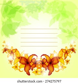 cover for notebooks with lilies on a green background