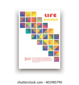 Cover on the basis of colored triangles and squares on a white background, text frame surface, a4 brochure title sheet, logo sign construction, firm banner, flier fashion, EPS10 illustration