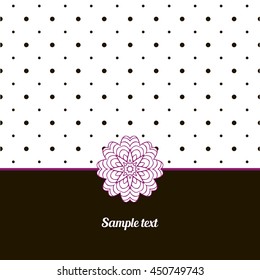 Cover, Oriental-style card. Cute picture dots. Black, white and fuchsia colors