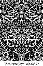 Cover ornament pattern playing cards or book. Vintage floral hand drawn illustration in line art style. Victorian Motif. Retro banner, invitation, wedding card, scrap booking.