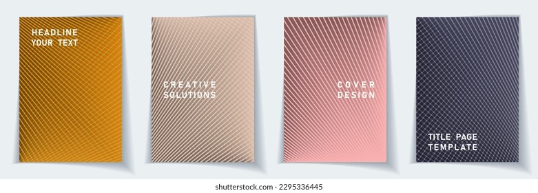 Cover page 2d layout vector design set. Halftone lines grid background patterns. Poster templates. Business gradient covers graphic collectoin.