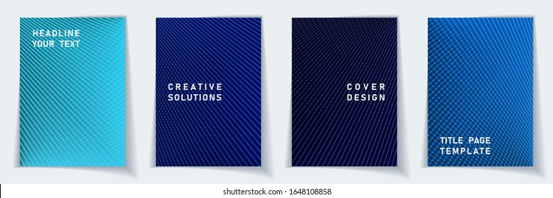Cover page a4 layout vector design set. Crossed lines dynamic background patterns. Notepad templates.  Scientific gradient title page graphic collectoin.