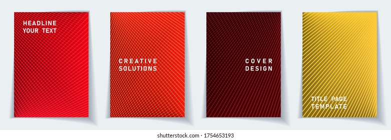 Cover page a4 layout vector design set. Crossed lines texture background patterns. Poster templates.  Educational gradient covers graphic collectoin.