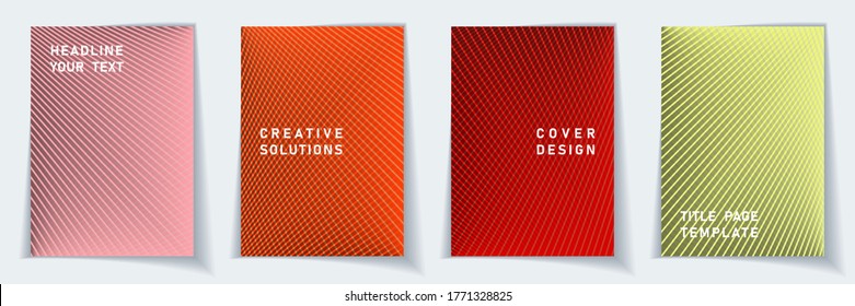Cover page a4 layout vector design set. Halftone lines geometric background patterns. Flyer templates.  Scientific gradient covers graphic collectoin.