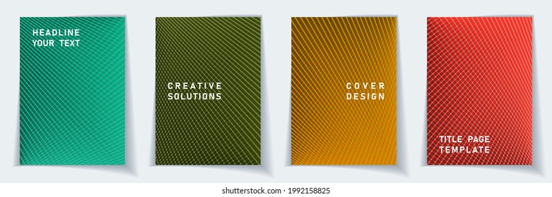 Cover page a4 layout vector design set. Halftone lines grid background patterns. Corporate templates. Scientific gradient title page graphic collectoin.