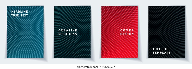 Cover page abstract layout vector design set. Crossed lines texture background patterns. Corporate templates.  Business gradient covers graphic collectoin.