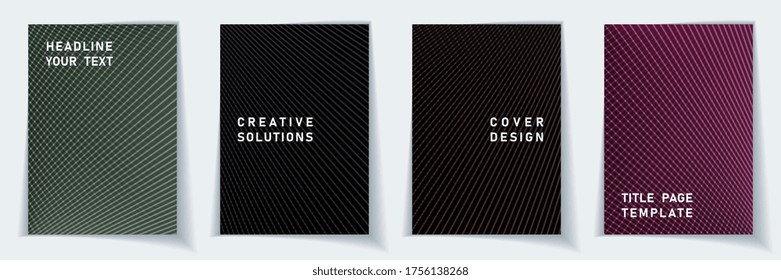 Cover page abstract layout vector design set. Halftone lines grid background patterns. Folder templates.  Educational gradient covers graphic collectoin.