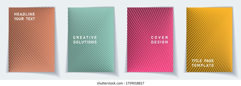 Cover page abstract layout vector design set. Halftone lines grid background patterns. Catalog templates.  Business gradient covers graphic collectoin.