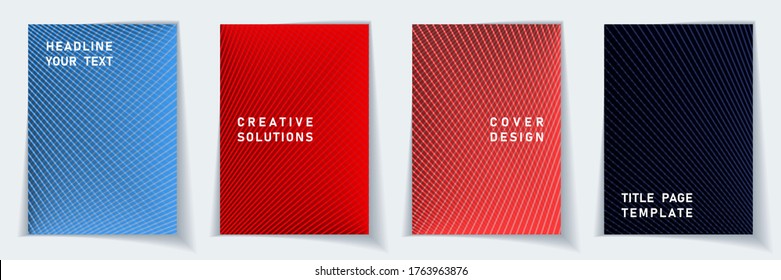 Cover page abstract layout vector design set. Halftone lines geometric background patterns. Folder templates.  Business gradient covers graphic collectoin.