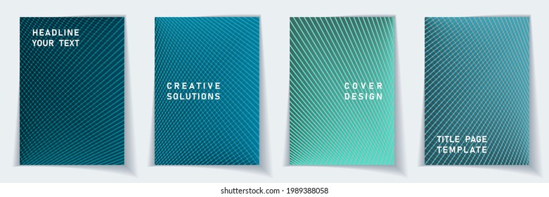 Cover page abstract layout vector design set. Halftone lines geometric background patterns. Notepad templates. Business gradient covers graphic collection.
