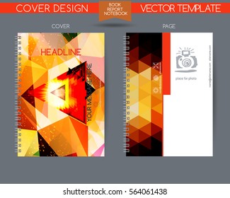 Cover and page of the annual report. Vector  design for books, notebooks, annual report. Book cover design isolated over colorful background.  Logo and characters with space for text. 