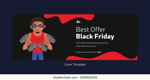 Cover page of best offer on black Friday cartoon style template. 