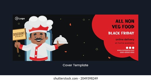 Cover page of black Friday online delivery cartoon style template. 