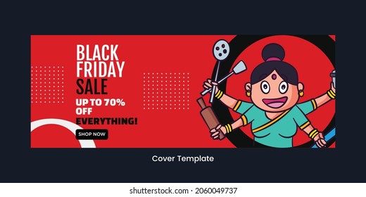 Cover page of black Friday sale cartoon style template.