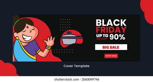 Cover page of black Friday sale cartoon style template. 