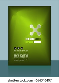 Cover page and brochure with green design, abstract geometry with colored vector illustration on background.