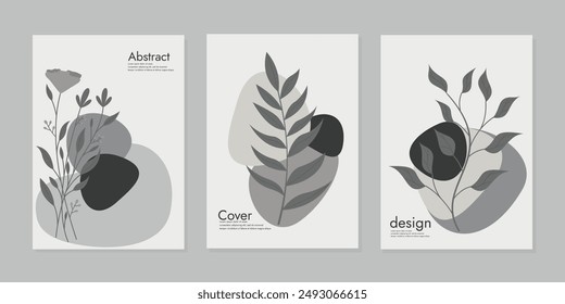 Cover page collection. Template with abstract autumn leaves. A4 size for books, school books, binders, planners, brochures, diaries, notebooks, catalogs