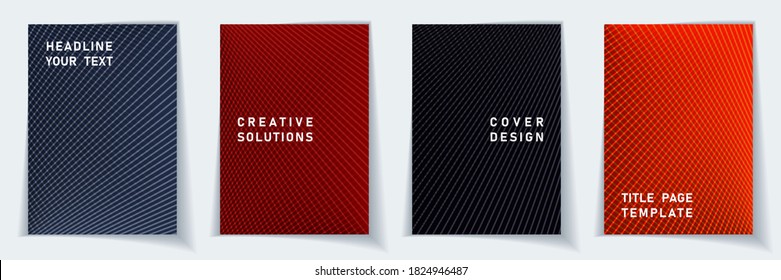 Juego de diseño de vector de diseño fresco de portada. Patrones de fondo dinámicos de líneas cruzadas. Plantillas de volante. Colección gráfica de la página de título del degradado científico.