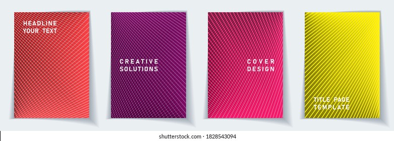 Cover page cool layout vector design set. Halftone lines grid background patterns. Certificate templates. Scientific gradient covers graphic collectoin.