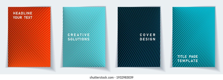 Cover page cool layout vector design set. Crossed lines dynamic background patterns. Brochure templates. Business gradient covers graphic collectoin.