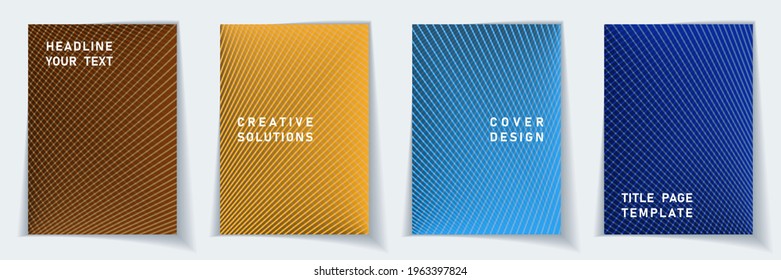 Cover page cool layout vector design set. Crossed lines dynamic background patterns. Flyer templates. Business gradient title page graphic collectoin.