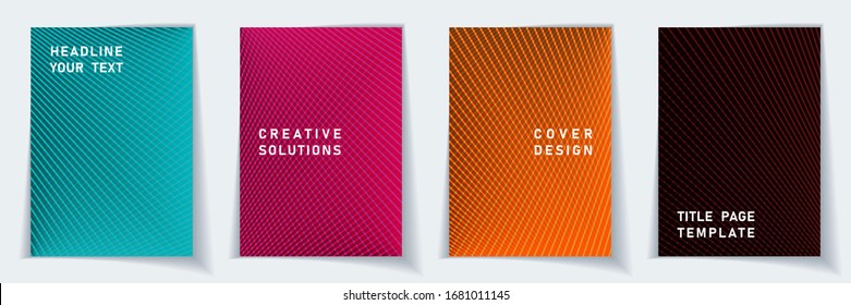 Cover page creative layout vector design set. Halftone lines geometric background patterns. Certificate templates.  Educational gradient covers graphic collectoin.