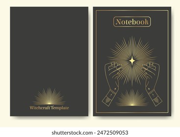 Cover page design artwork illustration. Witchcraft notebook cover