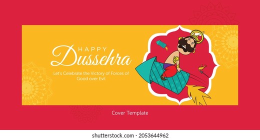 Cover page design of happy Dussehra Indian festival template.