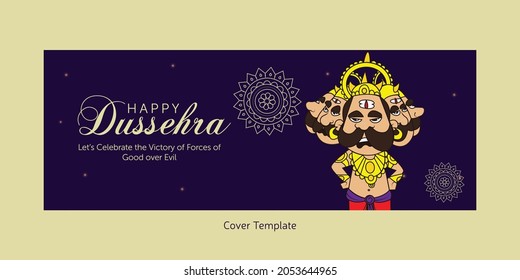 Cover page design of happy Dussehra Indian festival template.
