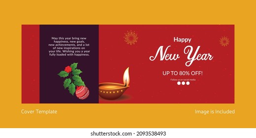 Cover page design of happy new year sale template.