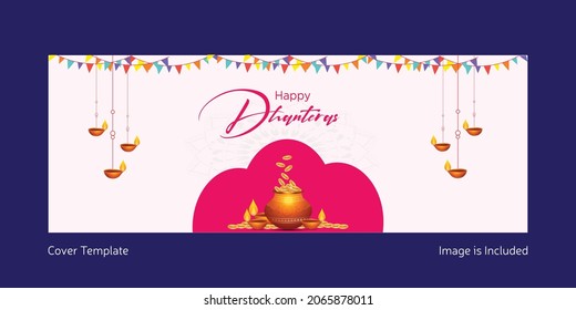 Cover page design of Indian festival happy Dhanteras template.