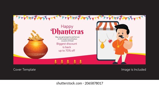 Cover page design of Indian festival happy Dhanteras template.
