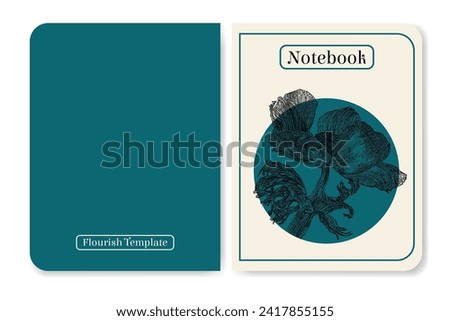 Cover page design for notebook in minimalist style. Exotic tropical anemone flower botanical illustration.