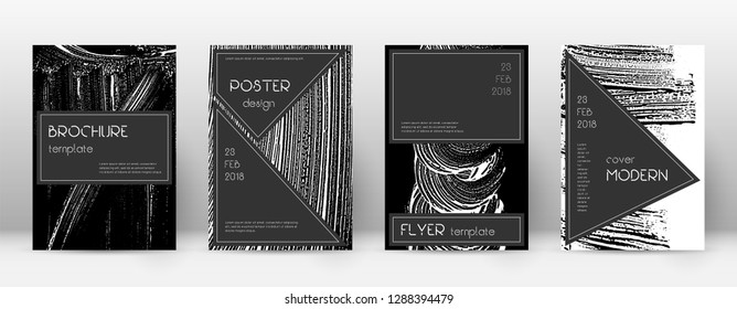 Cover page design template. Black brochure layout. Beauteous trendy abstract cover page. Black and white grunge texture background. Majestic poster.