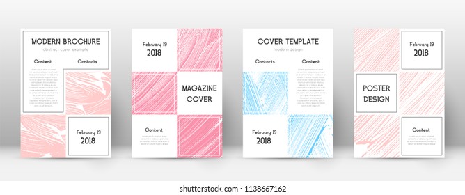 Cover page design template. Business brochure layout. Bizarre trendy abstract cover page. Pink and blue grunge texture background. Alluring poster.