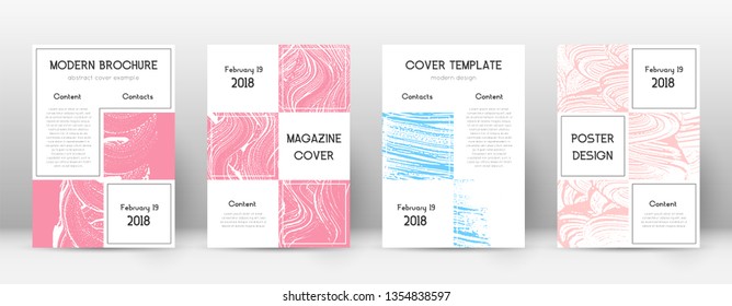 Cover page design template. Business brochure layout. Bizarre trendy abstract cover page. Pink and blue grunge texture background. Bewitching poster.