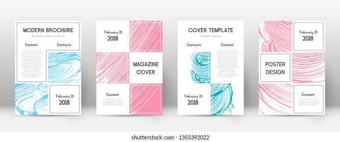 Cover page design template. Business brochure layout. Bizarre trendy abstract cover page. Pink and blue grunge texture background. Bold poster.