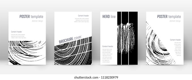 Cover page design template. Geometric brochure layout. Bizarre trendy abstract cover page. Black and white grunge texture background. Fair poster.