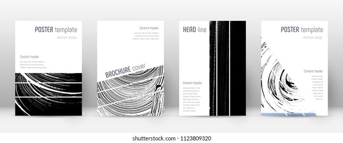Cover page design template. Geometric brochure layout. Bizarre trendy abstract cover page. Black and white grunge texture background. Powerful poster.