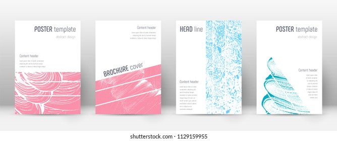 Cover page design template. Geometric brochure layout. Bold trendy abstract cover page. Pink and blue grunge texture background. Indelible poster.
