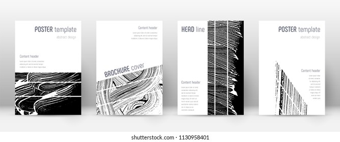 Cover page design template. Geometric brochure layout. Bizarre trendy abstract cover page. Black and white grunge texture background. Neat poster.