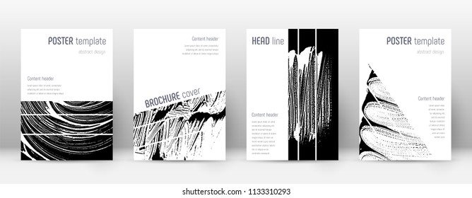 Cover page design template. Geometric brochure layout. Bizarre trendy abstract cover page. Black and white grunge texture background. Positive poster.