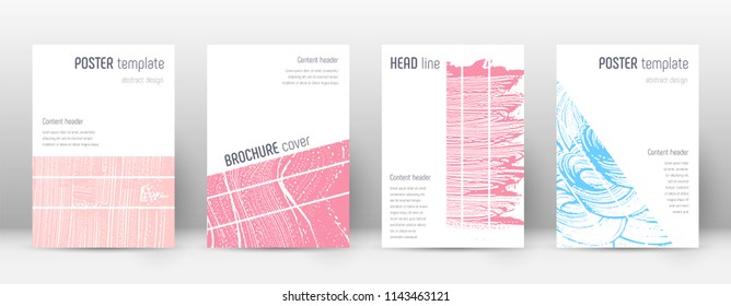Cover page design template. Geometric brochure layout. Bold trendy abstract cover page. Pink and blue grunge texture background. Graceful poster.