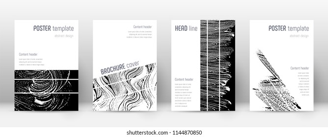 Cover page design template. Geometric brochure layout. Bizarre trendy abstract cover page. Black and white grunge texture background. Indelible poster.
