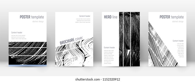 Cover page design template. Geometric brochure layout. Bizarre trendy abstract cover page. Black and white grunge texture background. Mind-blowing poster.