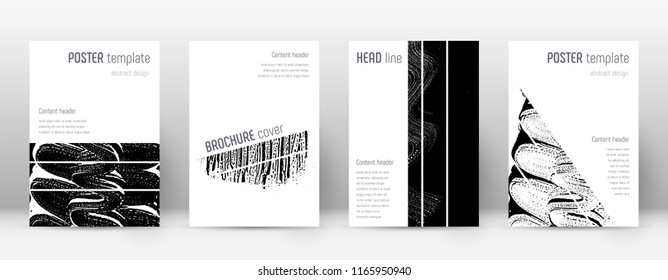 Cover page design template. Geometric brochure layout. Bizarre trendy abstract cover page. Black and white grunge texture background. Mesmeric poster.