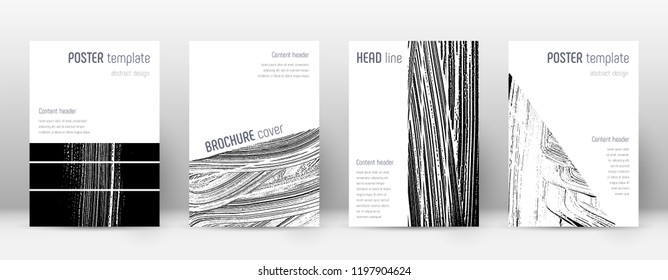 Cover page design template. Geometric brochure layout. Bizarre trendy abstract cover page. Black and white grunge texture background. Imaginative poster.