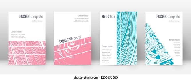 Cover page design template. Geometric brochure layout. Breathtaking trendy abstract cover page. Pink and blue grunge texture background. Captivating poster.