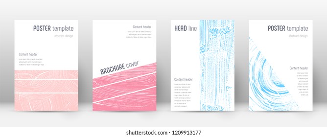 Cover page design template. Geometric brochure layout. Breathtaking trendy abstract cover page. Pink and blue grunge texture background. Cool poster.